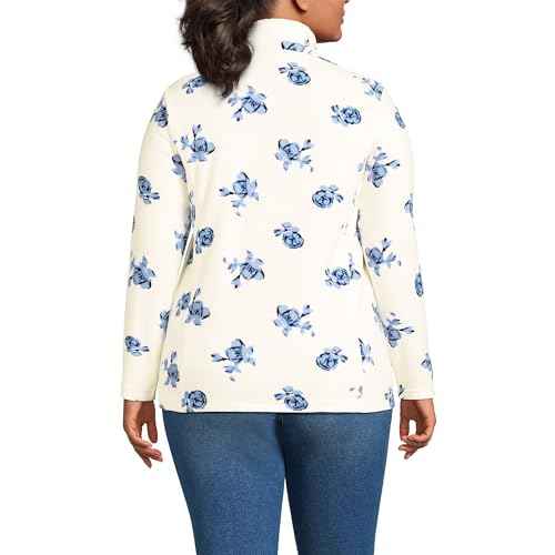 Lands' End Womens Fleece Quarter Zip Pullover Print Ivory/Clear Blue Tossed Floral Plus 3X