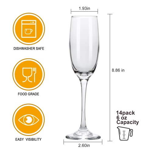 Ufrount 6oz Champagne Flute,Clear Champagne Glasses Set of 14,Elegant Stemmed Champagne Glasses Sparkling Wine Glasses for...