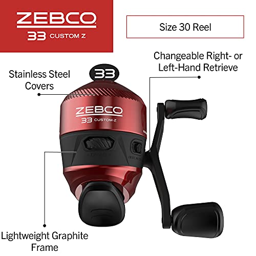 Zebco 33 Custom-Z Spincast Reel and 2-Piece Fishing Rod Combo, 6-Foot Fiberglass Rod with Split-Grip EVA Handle, Quickset ...