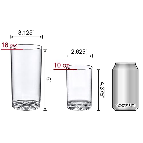 Amazing Abby Liberty 10-Ounce and 16-Ounce Tumblers (Set of 8), Drinking Glasses, Reusable Cups, BPA-Free, Shatter-Proof, ...
