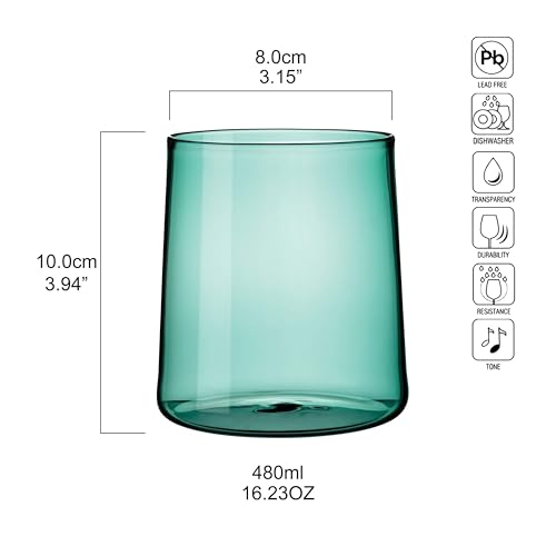 Emerald Green Glass Tumbler Set of 4 – 16.5 oz Borosilicate Drinkware – Durable, Lead-Free, Dishwasher Safe – Unique Color...