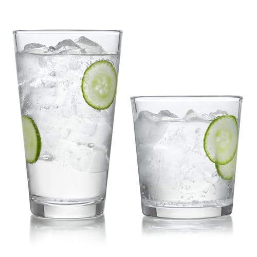 Libbey Preston Tumbler and Rocks Glass Cups Set, All Purpose Everyday Drinking Glasses Set of 16, Glassware Drinking Glass...
