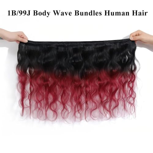 1B/99J Ombre Body Wave Bundles Human Hair 3 Bundles Human Hair Body Wave 100% Unprocessed Brazilian Virgin Human Hair Extensions(18 20 22Inch)