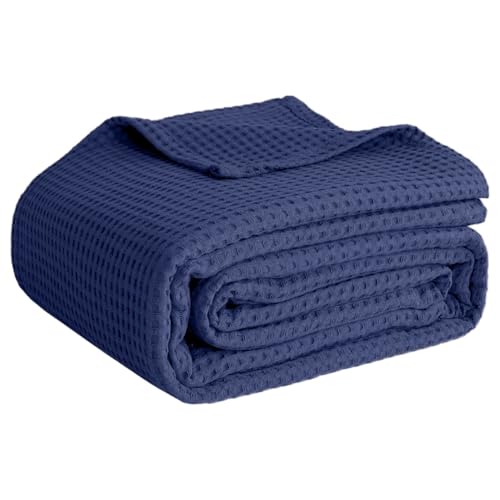 100% Cotton Blankets Queen Size for Bed - Waffle Weave Blankets for Summer, Lightweight and Breathable Soft Woven Blanket ...