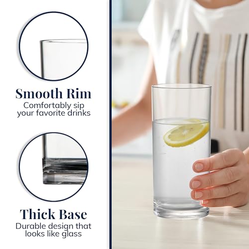 US Acrylic Classic Clear Plastic Reusable Drinking Glasses (Set of 6) 16oz Water Cups | BPA-Free Tumblers, Made in USA | T...