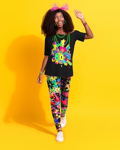 Vinsatin 16 Pcs 80s Costume Outfits Accessories Women T Shirt Legging Pants Gloves Earrings Necklace Bracelets Hairband Sets
