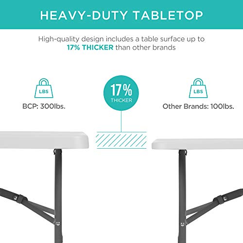 Best Choice Products 6ft Plastic Folding Table, Indoor Outdoor Heavy Duty Portable w/Handle, Lock for Picnic, Party, Campi...