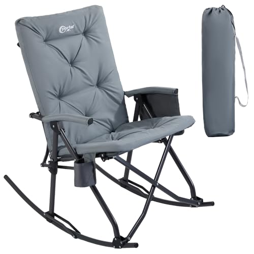 Portal Folding Rocking Chair Indoor & Outdoor Thick Padded Rocking Recliner Chair Portable Camping Rocker for Patio Front ...