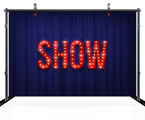 CHNYWORK 5x3ft Night Show Backdrop Blue Curtain Sparkling Bulbs Red Night Lights Dancing Music Party Singer Background Tal...