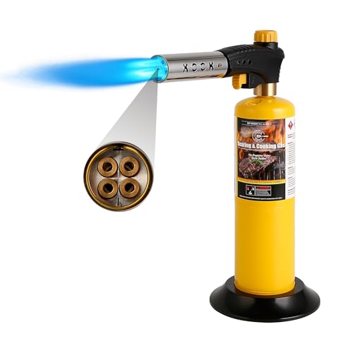 KOOKCOOK Propane Torch Head,Powerful 4-Flame Blow Torch Head Trigger Start Propane Torch with Igniter MAPP Gas Torch Kit G...