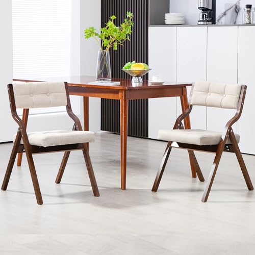 HOMEFUN Folding Chairs with Cushion, Wooden Padded Foldable Chair 2 Pack, Portable and Assembled Seat for Guests Kitchen O...