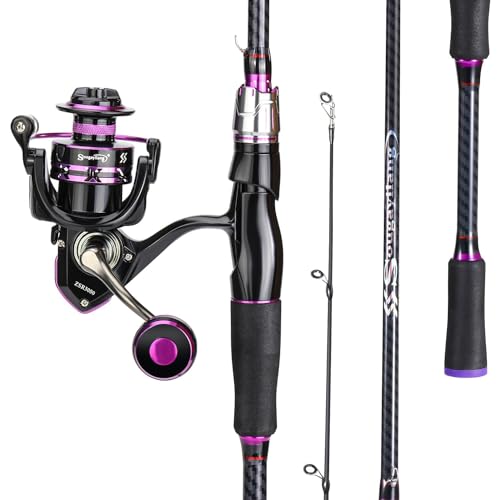 Sougayilang Spinning Fishing Combos, Carbon&Glass Fiber Composite 2 Piece Fishing Rods with 2000 Size Spinning Reel- 6'0"