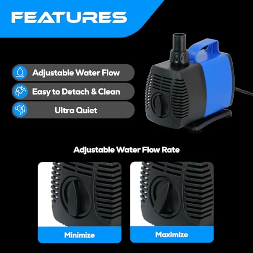 JAJALE 634 GPH Amphibious Submersible and Inline Water Pump - For Aquarium, Pond, Hydroponics, Fountain with Ceramic Shaf...