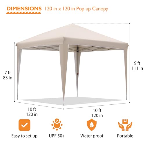 BONTEC 10x10 Pop-Up Canopy Tent, Portable Folding Outdoor Tent, UV 50+ Protection, Waterproof, Adjustable Height, Metal Pa...