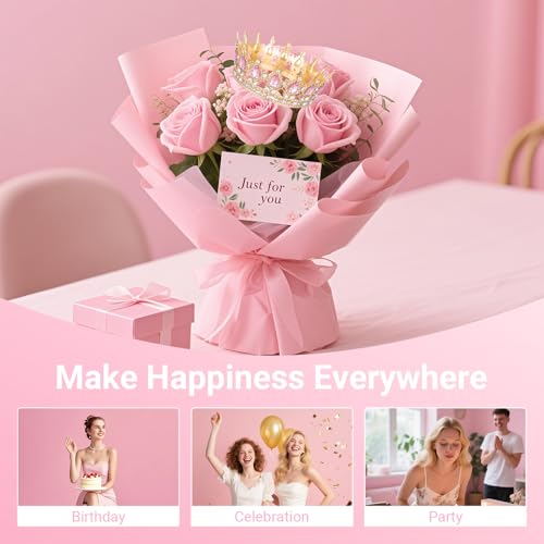 Papoopy Crown for Women, Queen Crown Tiara for Birthday Wedding Party Decorations Pink