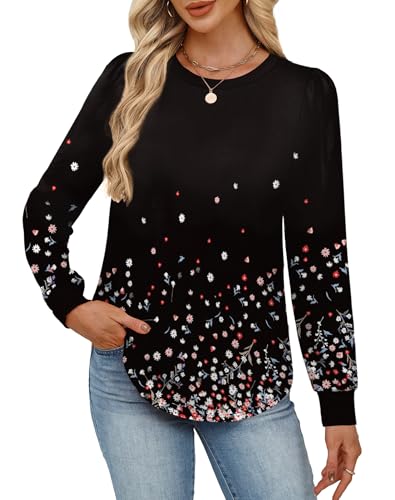 Alaroo Womens Long Sleeve Shirts 2025 Fall Tunic Tops Crewneck Blouses Print