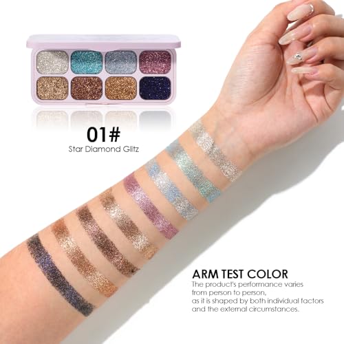 BAISEN DIARY 8-Color Glitter Eyeshadow Palette, Star Diamond Glitz, High Shine Metallic & Sparkle Shades, Long-Lasting Wat...