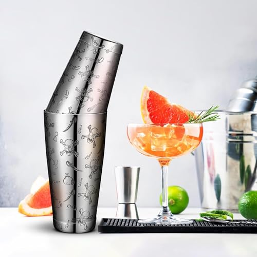 Stainless Steel Boston Shaker with Etched Pattern Weighted Shaking Tin Set 18 & 28oz Pattern Cocktail Shaker Set Two-Piece...