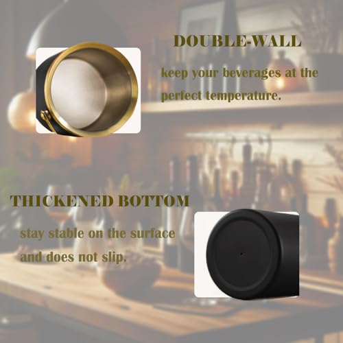 Sipoyen Insulated Ice Bucket with Lid, Handle and Tong Black Gold Stainless Steel Champagne Bucket for Party 3L Bar Cart A...