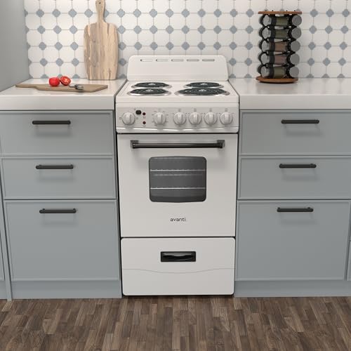 Avanti Electric Range Oven Compact Design, 2.1-Cu.Ft. Capacity with 4 Coil Burners, Framed Glass Oven Door, Storage Drawer...