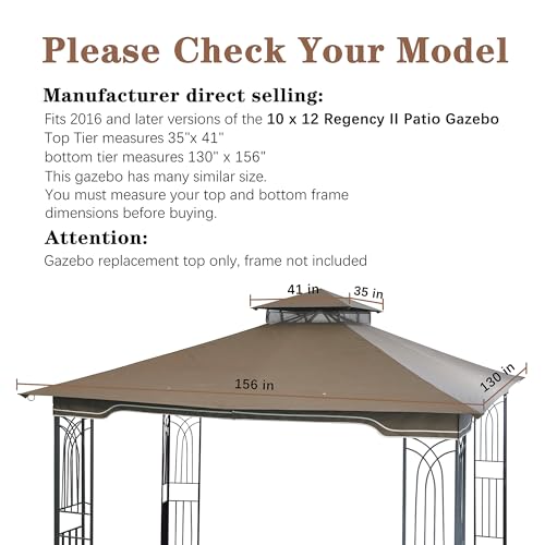 SCOCANOPY Replacement Gazebo Canopy for 10 x 12 Regency II Patio Gazebo Model L-GZ798PST,L-GZ798PST-E,A111014400,A10100410...