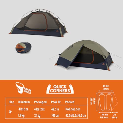 Kelty Late Start Backpacking Tent – Lightweight Two Man Camping Tent Shelter with Quickcorners, Aluminum Poles, Waterproof...