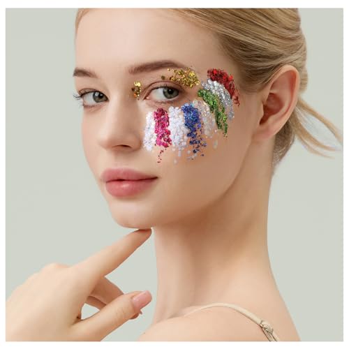 Teenitor Face Glitter, 9 Jars Body Glitter Gel, 9 Colors Makeup Gel Glitter for Face and Body, Hair
