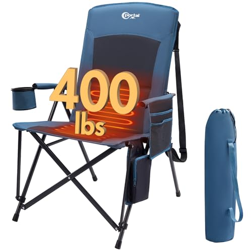 Portal Heated Camping Chairs for Adults Outdoor Sports Oversized Folding Lawn Chair with High Back, Heavy Duty 400 Lbs, Ba...