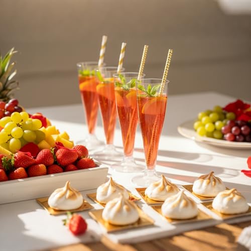 Remerry 200 Pcs Plastic Champagne Flutes 4.5 oz Clear Disposable Champagne Toasting Glass with Gold Paper Straws, Mimosa C...
