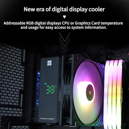 Thermalright Assassin X 120R Digital ARGB Black CPU Cooler, Digital Screen Top Cover, TL-P12-S PWM Quiet Fan CPU Air Coole...