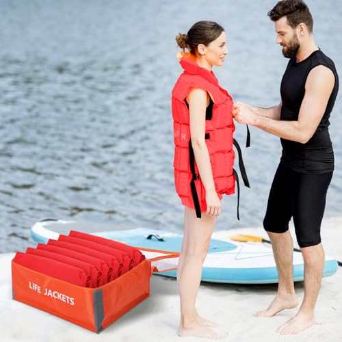 Dansydaisy 2 Pcs Life Jacket Storage Bag Heavy Duty 6 Capacity Life Jacket Nylon Storage Bag with Carrying Handle(Orange)