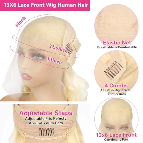 613 13x6 Lace Front Wig Human Hair Blonde Wig Human Hair 200% Density Transparent Lace Front Wigs Human Hair 613 HD Lace Frontal Wig for Women 26 Inch