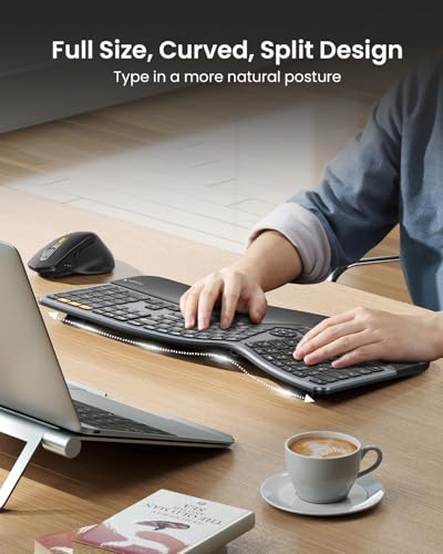 ProtoArc Ergonomic Keyboard Mouse, EKM01 Plus Full Size Wireless Bluetooth Ergo Keyboard Mouse Combo, Cushioned Palm Rest,...