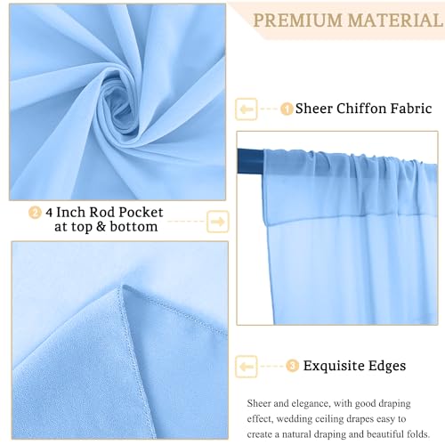 MODFUNS Light Blue Ceiling Drape 5x20ft 4 Panels Chiffon Ceiling Draping Fabric Sheer Wedding Arch Drapery Stage Canopy Ce...