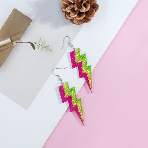 Mintolex 80s Neon Earrings for Women Acrylic Lightning Bolt Drop Earrings Retro 80s 90s Glow Party Accessories Neon Jewelr...