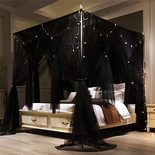 VETHIN 4 Corners Post Princess Bed Canopy Curtain Double Layer Cozy Drape Netting 4 Opening Mosquito Net for Girls & Adult...