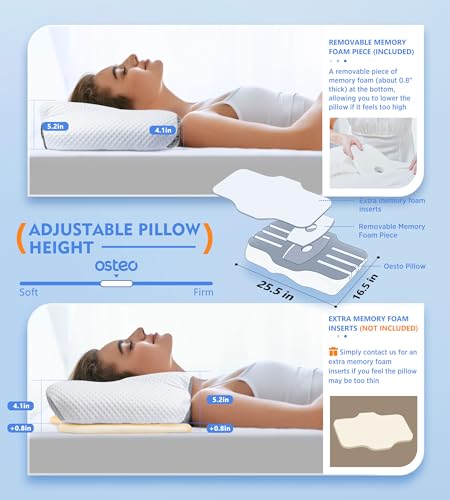 Osteo Cervical Pillow for Neck Pain Relief, Hollow Design Odorless Memory Foam Pillows with Cooling Case, Adjustable Ortho...