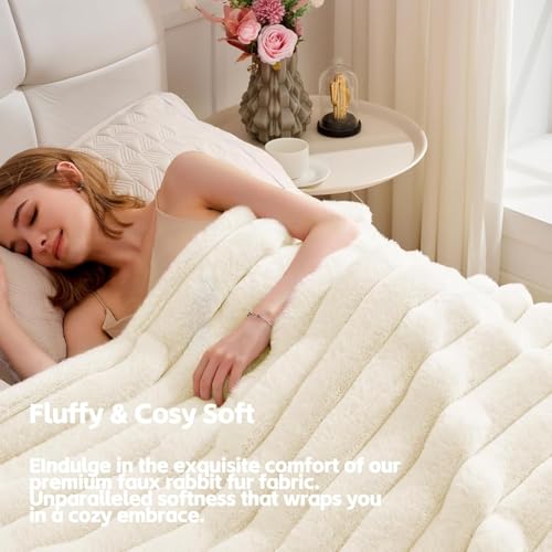 VFROO Faux Fur Throw Blanket for Couch,Cozy Soft Plush Thick Striped Luxury Blanket for Sofa Living Room Bedroom,50 * 60 I...