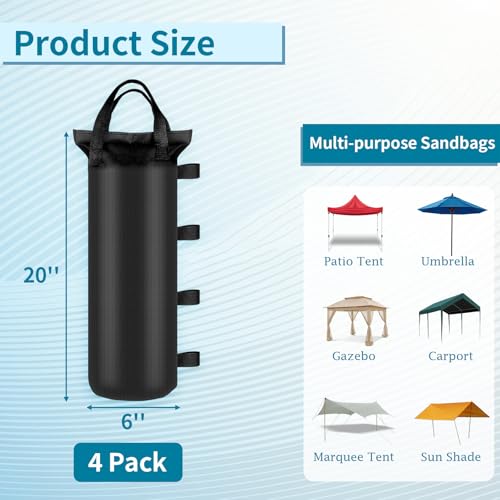 4 Sand Bags for Weight, Heavy Duty Sandbags for Canopy Legs, Extra Large Pop Up Tent Weights, Canopy Weight Bags for Gazeb...