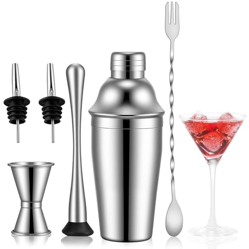 WELKOR 6 Piece 26oz Professional Cocktail Shaker Set with Built-in Strainer,Martini and Margarita Shaker for Home Bar, Bos...