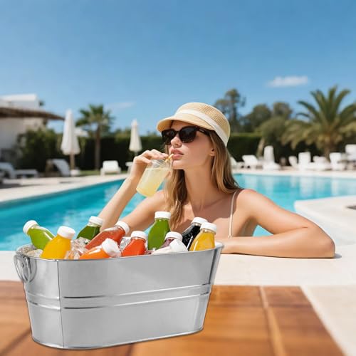 CertBuy 2 Pack Galvanized Tub 4 Gallon Ice Bucket with Handle Large Metal Champagne Drink Bucket Galvanized Ice Buckets fo...