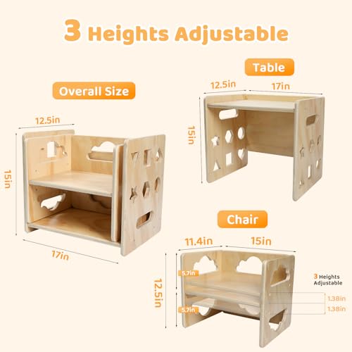 Satisure Montessori Weaning Table and Chair Set, Wooden Toddler Table and Chair Set, 1-3 Age Kids Table and Chairs with Bl...