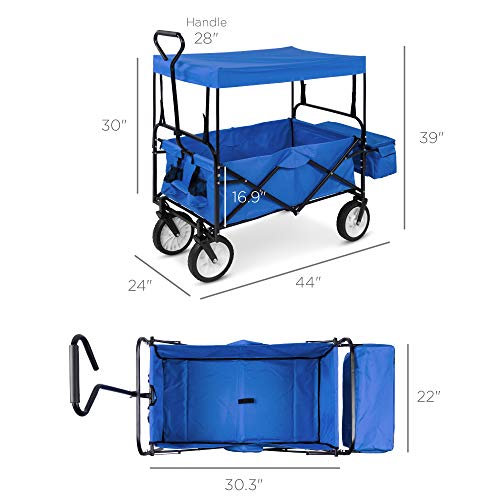 Best Choice Products Collapsible Folding Outdoor Utility Wagon with Canopy Garden Cart for Beach, Picnic, Camping, Tailgat...