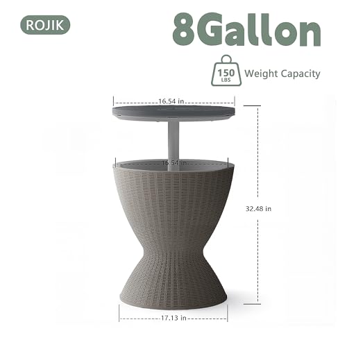 ROJIK 3-in-1 Resin Ice Bucket & Beverage Cooler – Wood Look Patio Table, UV Protection & Drain Plug for Outdoor Parties, B...