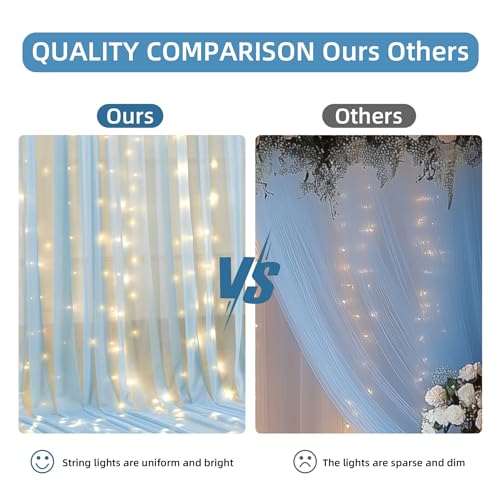 10x10FT Blue Wrinkle Free Backdrop Curtains with Lights String for Parties - Photo Curtain Backdrop with Lights for Weddin...