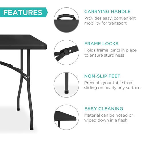 Best Choice Products 8ft Plastic Folding Table, Indoor Outdoor Heavy Duty Portable w/Handle, Lock for Picnic, Party, Pong,...
