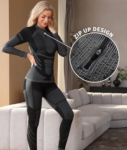 ATTRACO Womens Thermal Underwear Sets Half Zip Womens Long Johns Underwear Thermal Wear for Women Thermal Set Winter