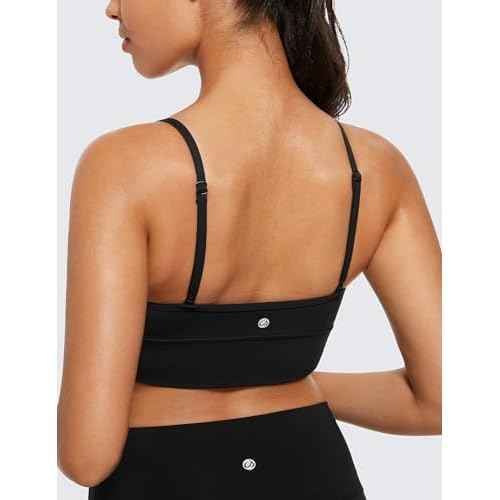 CRZ YOGA Butterluxe Womens V Neck Longline Sports Bra - Adjustable Padded Yoga Camisole Workout Crop Top