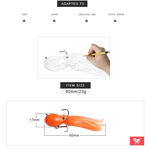 East Rain Artificial Octopus Swimbait with Skirt Tail Lingcod Rockfish Jigs for Saltwater Fishing Big Game (PVC,3.54/7.87/...