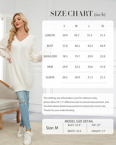 VAFOLY Women's Pullovers Jumper Sweaters Lantern Sleeve Casual V Neck Fall Knit Mini Sweater Dresses